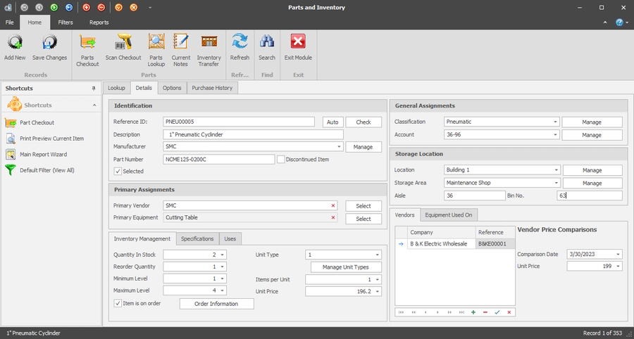screenshot of Maintenance Coordinator V9